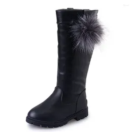 Boots Size 26-36 Autumn Winter Kids High For Girl Warm Fur Girls Leather Knee Waterproof Platform Big Black Red