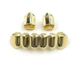 Hip Hop Gold Plated Mouth Grillz Set 2pcs Single Top & 6 Teeth Bottom Grill Set Whole242d
