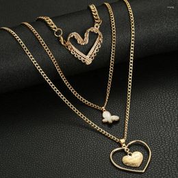 Pendant Necklaces Retro Heart Pendants Multi Layer Vintage Choker Long Chain Necklace For Women Jewellery Gifts
