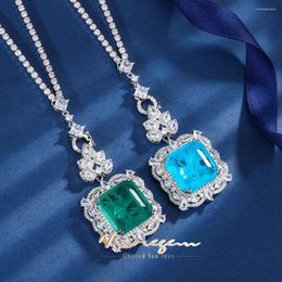 Chains Vinregem 18.5MM Lab Created Emerald Paraiba Tourmaline Gemstone Vintage Pendant Necklace Gift Anniversary Fine Jewellery Wholesale