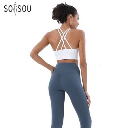 Yoga Outfit SOISOU Nylon Set Women's Tracksuit Gym Fitness Woman 2 Pieces Leggings Sports Bra Breathable Sportwear Clothes 231024