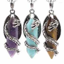 Pendant Necklaces Healing Natural Stone Crystal Necklace For Men Women Dragon Hexagonal Tiger Eye Turquoises Amethysts Spiritual