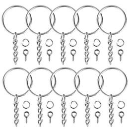 100pcs Keychain Rings Jewelry With Chain And 100 Pcs Screw Eye Pins Bulk For Crafts DIY Silver Keyring Making Accessories307m