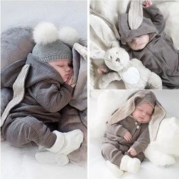 Rompers Spring Autumn born Baby Boys Rabbit Cartoon Hooded Rompers Infant Jumpsuits Easter Bunny Baby Romper Zipper born Clothes 231024