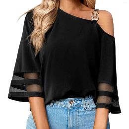 Women's Blouses Women Chiffon Shirt One Shoulder Off T Youth Loose Mesh Short Sleeve Shirts & Top Autumn Clothes