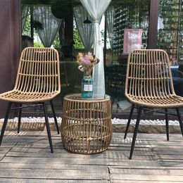 Camp Furniture Japanese Rattan Outdoor Chairs Nordic Leisure Backrest Iron Balcony Dining Chair Designer Sofa