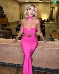 Casual Dresses Long Bandage Dress Women Pink Bodycon Evening Party Elegant Sexy Bow Embellished Maxi Birthday Club Outfits 2023