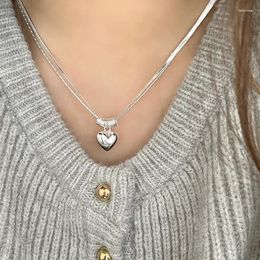 Chains Fashion 925 Sterling Silver Double Layers Geometric Punk Heart Pendent Necklace For Women Girl Jewellery Dropship Wholesale