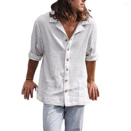 Men's Casual Shirts 2023 Mature Men Clothing Senior Cuban Neck Shirt For Solid Color Fashion Loose Drop Long Sleeve Dress