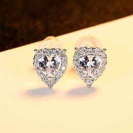 Korean New Sweet Heart S925 Silver Stud Earrings Charm Women Micro Inlaid Zircon Plated 18k Gold Earrings Jewellery for Women Wedding Party Valentine's Day Gift SPC