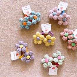 Hair Accessories Trendy Cotton Flower Rope Hairbands Sweet Children Baby BB Snap Headwear Fashion Ornament For Girls 2Pcs