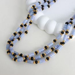 Chains Ins Stylish Vintage Stainless Steel Natural Gemstone Blue Bead Fashion Necklaces Chain Jewelry For Women Girls