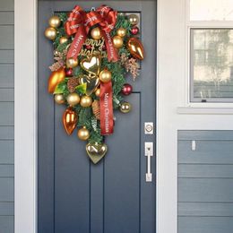 Christmas Decorations 2023 Wreath Bow Knot Upside Down Tree Heart Shape Ball Garland Door Window For Year Xmas Navidad Decoration 231025