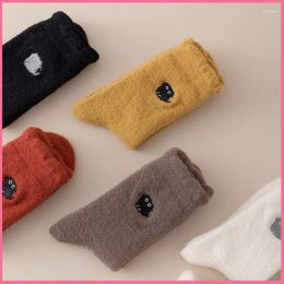 Women Socks Kawaii Cartoon Autumn Winte Colorful Kitten Embroidery Mink Velvet Simplicity Thickened Warm Ladies SK18