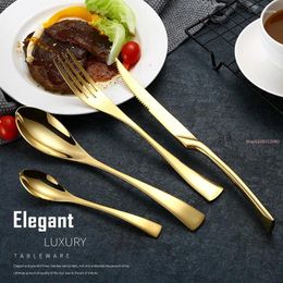 Flatware Sets 4pcs Set Golden Stainless Steel Knives Tableware Steak Spoon And Fork Vintage Gastronomy Minimalist Cultery