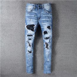 Classic printed embroidery designer mens jeans motorcycle hole luxury denim men's fashion street wear men designer pants297R