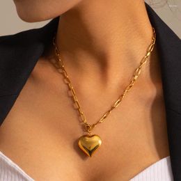 Pendant Necklaces Minar French Metallic Love Heart For Women 18K Gold PVD Plated Stainless Steel Hollow Linked Chain Chokers