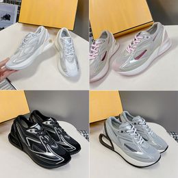 Women First Beige fabric running shoes sneakers diagonal F shaped sculpted corrugated soles tongue side lettering logo Men Luxury designer shoes SIZE 35-46