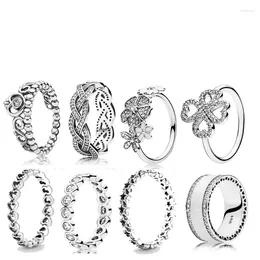 Cluster Rings LR Luxury PAN 925 Silver Ring For Women Full Dazzling Zircon Diamond Flower Mother's Day Gift Fine Jewellery 2023 Trend