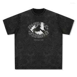 Men's T Shirts 2023 Versatile American Small Neckline Trendy Brand Summer Cotton Wash T-shirt Of Peace Short Sleeve Vintage