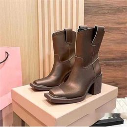 miui Black/white/brown Party Top-quality womens boot Leather outdoor lady sexy fashion