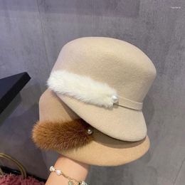 Berets High-end Mink Dome Equestrian Hat Fashion Warm Woman's Girl's Wool Military Travel Party Cold Outdoors