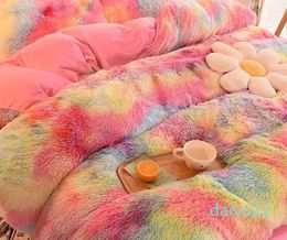 Bedding Sets Luxury Pcs Super Shaggy Soft Coral Fleece Warm Cozy Set With Pillowcases Colorful Tie Dye Fluffy Velvet