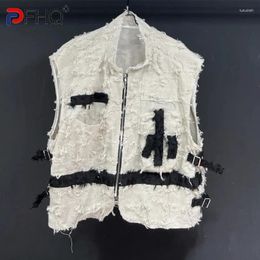 Men's Vests PFHQ Zippers Breathable Motorcycle Vest Layered Three-dimensional Pockets Summer Original Avant-garde Waistcoat 21Z2632