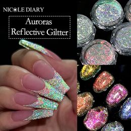 Acrylic Powders Liquids NICOLE DIARY Reflective Glitter Nail Powder Sequins Sparkly Flash Crystal Pigment Dip Chrome Powder Nails DIY Dust Nail Supplies 231024