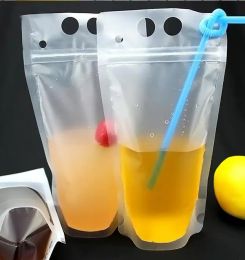 factory outlet Clear Drink Pouches Bags frosted Zipper Stand-up Plastic Drinking Bag with straw with holder Reclosable Heat-Proof