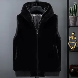 Men's Vests Sleeveless Winter Jacket Cozy Vest Plush Faux Fur Hooded Waistcoat With Zipper Closure Pockets Plus Size