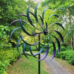 Garden Decorations Metal Windmill Colourful Willow Leaves Dual Direction Wind Spinner Outdoor Garden Lawn Decor Rotating Windmill Ornaments 231025