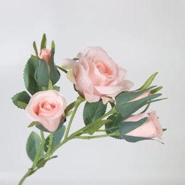 Decorative Flowers 1 Pcs Simulation Rose 3 Flower 2 Bud Moisturising Roses Real Touch Artificial Home Decoration Wedding Bridal Bouquet