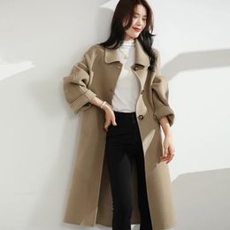 Women's Wool Blends High-end reversible cashmere coat women Autumn and Winter Korean style loose-fitting long woolen coat fashion 231024