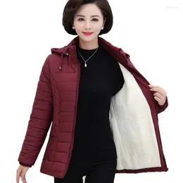 Women's Trench Coats Middle-aged Parkas Basic Jackets Autumn Winter Plus Velvet Lamb Hooded Cotton Jacket Womens Mama Overcoat