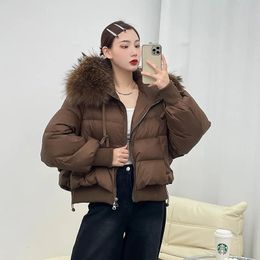 Womens Fur Faux Winter Women Real Raccoon Collar Puffer Jacket Short Female Parkas Thick Warm 90% Withe Duck Down Coat Loose 231025