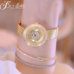 Wristwatches Diamond Women Watches Golden Ultra-thin Mesh Strap Watch For Women Luxury Crystal Dial Quartz Wristwatch Fashion Ladies Clock 231025