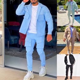 Men's Tracksuits Gdybao Sky Blue workwear jacket Trouser set new men's casual simple fashion trend hip-hop uniform youth sportswear s-3xl Q231025