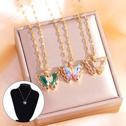 Colourful Butterfly Pendant Necklace For Women Shiny Crystal Zircon Clavicle Chain Female Insect Necklace Female Party Jewellery