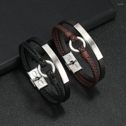Charm Bracelets Multi Layer Simple Leather Rope Bracelet For Men's Hand Woven Titanium Steel Accessories