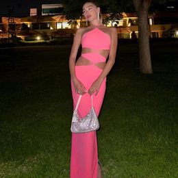 Casual Dresses Elegant Cut Out Sexy Maxi Sleeveless Backless Pink Festival Outfits Halter Women's Long Evening