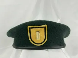 Berets US Army 1th Special Forces Group BLACKISH Green Beret Second Lieutenant Rank BADGE GOLD Military Hat Reenactment