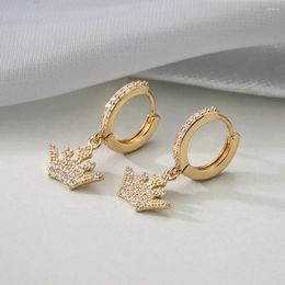 Dangle Earrings Fashion Gold Colour Hoop Retro Zircon Crown For Women Korean Style Drop Pendant Girl Jewellery 2023