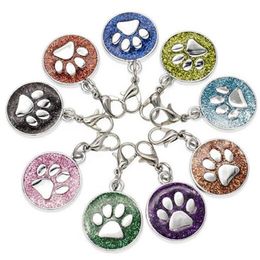 20PCS lot Colours 18mm footprints Cat Dog paw print hang pendant charms with lobster clasp fit for diy keychains fashion jewelrys216l