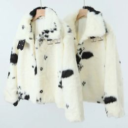 Women Blends 4XL Good Quality Faux Fur Coat Women Plus Size Winter Imitation Mink Black And White Cow Warm Thick Short Jacket 231025