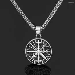 Pendant Necklaces Stainless Steel Nordic Viking Rune Compass Amulet Necklace Small Size With Gift Bag