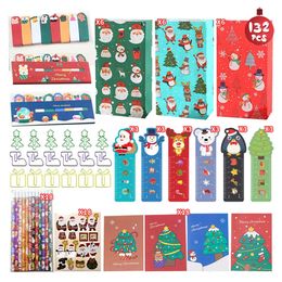 Adhesive Stickers Christmas Stationery Gift Bag Set Christmas Series Sticker Notebook Pencil Ruler Gift For Student Countdown Calendar Blind Box 231025