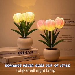 LED tulip night light can be plugged in or into battery bedroom environment white/pink sleep 231025