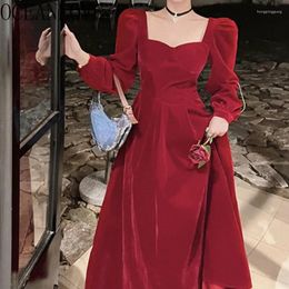 Casual Dresses OCEANLOVE Velvet Autumn Winter Party For Women Square Neck Solid Elegant Vestidos Mujer Korean Fashion Robe Femme