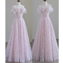 Elegant Mothers Dress Mother of The Bride Dresses shiny feather 3D Floral Appliqued Lace off shoulder Floor Length Custom Made cocktail party Wedding Guest Dresses